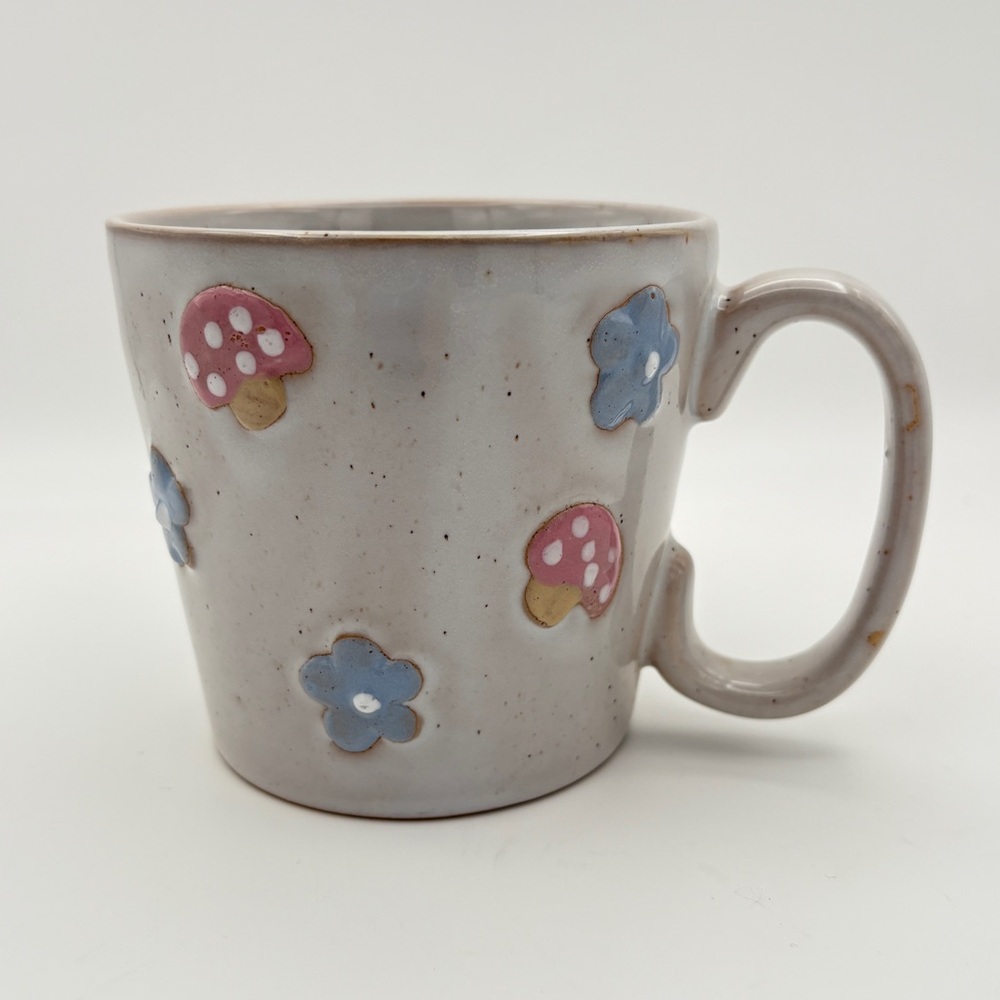 Sunday Morning Ceramics Blue Daisy & Pink Mushroom Coffee Mug